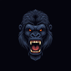 A stylized illustration depicts an angry gorilla head with bared teeth and glowing orange eyes against a dark background.