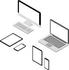 アイソメトリック　パソコン　スマートフォン　タブレット　ビジネス　アイコン　イラスト素材セット