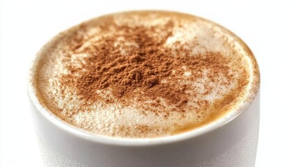 Coffee cup clip art showing a cup of cappuccino with choco granule at the top, isolated on a white background