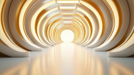 Fototapeta premium Bright tunnel with smooth curves leading to a glowing light at the end invites curiosity and exploration.