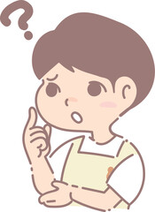疑問を持つエプロン姿の男性のイラスト