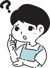 疑問を持つエプロン姿の男性のイラスト