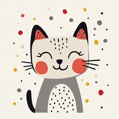 Cute cartoon cat with colorful dots in a cheerful design perfect for children’s decor