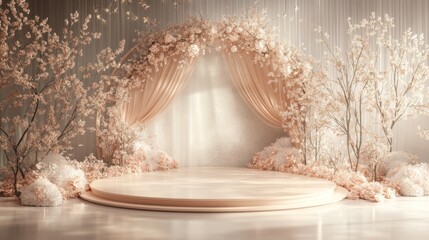Ethereal 3D Floral Stage Decor for Romantic Events with Elegant Banner Space