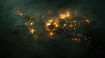 Obraz premium Global night lights map, clouds, energy, aerial, future, concept art, environmental, pollution
