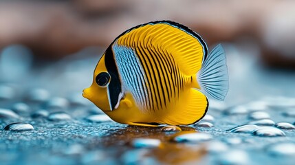 Vibrant Yellow Butterflyfish on Wet Surface