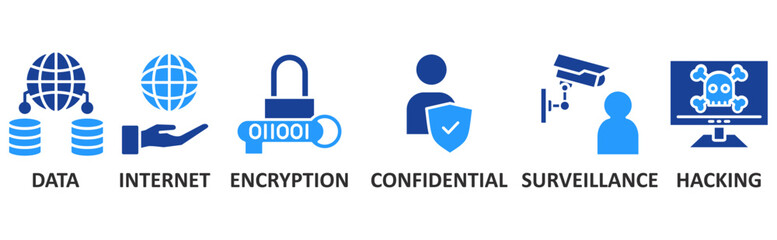 Privacy icon set illustration concept with icon of data, internet, encryption, confidential, surveillance, hacking