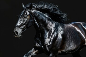 Arabian horse in elegant pose on dark background.