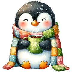 Cozy Penguin - Cute Winter Penguin Art, Adorable Penguin Illustration, Penguin with Scarf and Hat, Snowy Penguin Decor, Warm and Snuggly Penguin, Penguin in Sweater, Festive Penguin Artwork for Winter