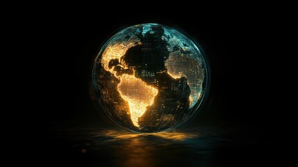 Glowing digital Earth, dark background, global network, data visualization