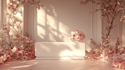 Elegant 3D Product Display on Romantic Floral Backdrop with Subtle Highlights | Sophisticated Showcase Design