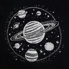 Celestial Embroidery Planets and Stars in Space