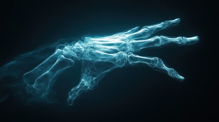 Glowing Skeletal Hand Reaching, Dark Background, Medical Illustration