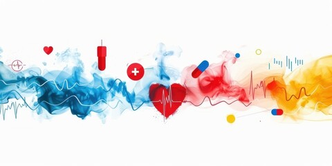 Colorful painting of a heart and other medical symbols