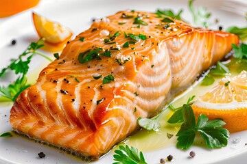 Savoring the Flavor of Baked Salmon a Delicious Seafood Dish Generative Ai