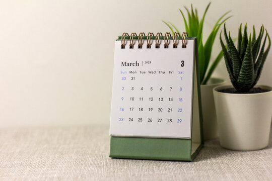 Hello March. March 2025 planning calendar on your desktop. - Powered by Adobe