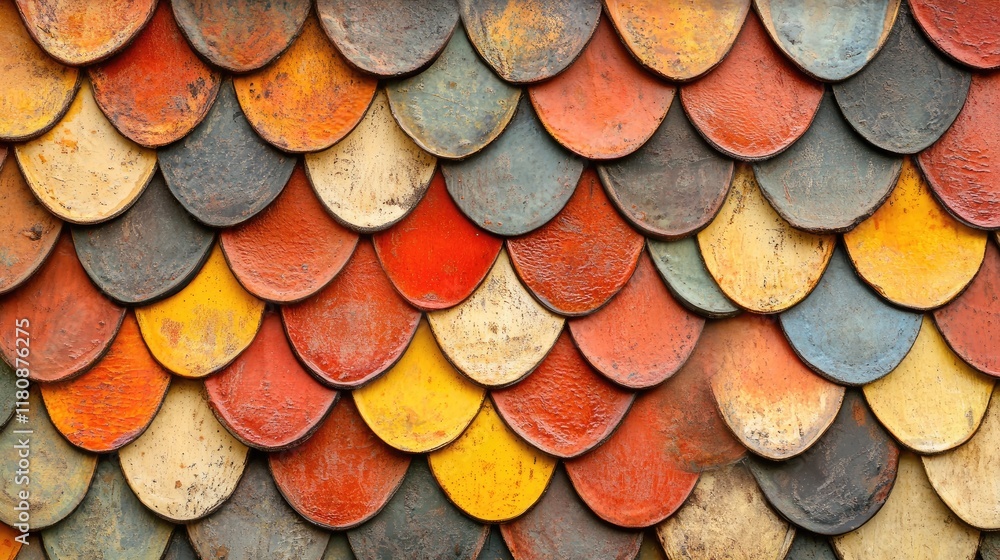 Poster colorful overlapping tiles create a decorative and textured surface.