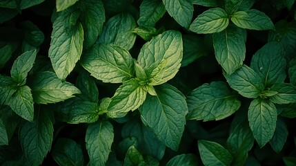Lush Green Mint Leaves Background Texture