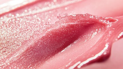 Fototapeta premium Shimmering Pink Lip Balm Texture Close-Up