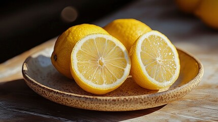 Juicy Lemons on Rustic Wooden Table