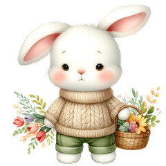 Blushing Blossom Bunny - Cute Bunny Art, Bunny with Blossoms, Spring Bunny Illustration, Floral Bunny Design, Adorable Bunny with Flowers, Blushing Bunny Decor, Springtime Bunny Artwork