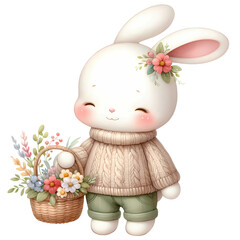 Blushing Blossom Bunny - Cute Bunny Art, Bunny with Blossoms, Spring Bunny Illustration, Floral Bunny Design, Adorable Bunny with Flowers, Blushing Bunny Decor, Springtime Bunny Artwork