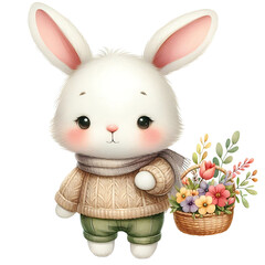 Blushing Blossom Bunny - Cute Bunny Art, Bunny with Blossoms, Spring Bunny Illustration, Floral Bunny Design, Adorable Bunny with Flowers, Blushing Bunny Decor, Springtime Bunny Artwork