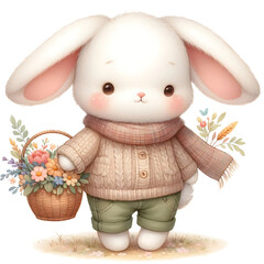 Blushing Blossom Bunny - Cute Bunny Art, Bunny with Blossoms, Spring Bunny Illustration, Floral Bunny Design, Adorable Bunny with Flowers, Blushing Bunny Decor, Springtime Bunny Artwork
