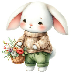 Blushing Blossom Bunny - Cute Bunny Art, Bunny with Blossoms, Spring Bunny Illustration, Floral Bunny Design, Adorable Bunny with Flowers, Blushing Bunny Decor, Springtime Bunny Artwork