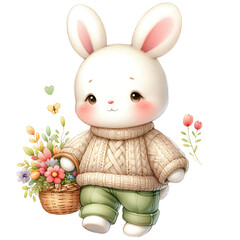 Blushing Blossom Bunny - Cute Bunny Art, Bunny with Blossoms, Spring Bunny Illustration, Floral Bunny Design, Adorable Bunny with Flowers, Blushing Bunny Decor, Springtime Bunny Artwork