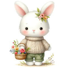 Blushing Blossom Bunny - Cute Bunny Art, Bunny with Blossoms, Spring Bunny Illustration, Floral Bunny Design, Adorable Bunny with Flowers, Blushing Bunny Decor, Springtime Bunny Artwork