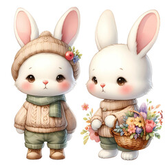 Blushing Blossom Bunny - Cute Bunny Art, Bunny with Blossoms, Spring Bunny Illustration, Floral Bunny Design, Adorable Bunny with Flowers, Blushing Bunny Decor, Springtime Bunny Artwork
