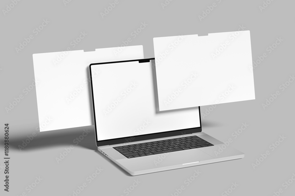 Wall mural mock up of a computer isolated on a background and shadow