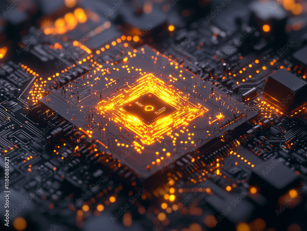 Poster futuristic circuit board or blockchain network serves as a captivating illustration, embodying essen