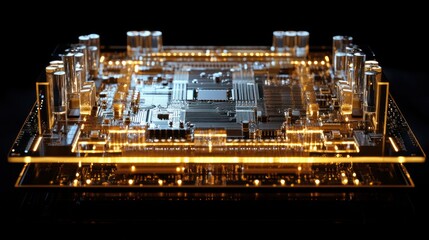 Obraz premium Illuminated Motherboard, Circuitry, Technology, Dark Background, Future Tech, Advertising