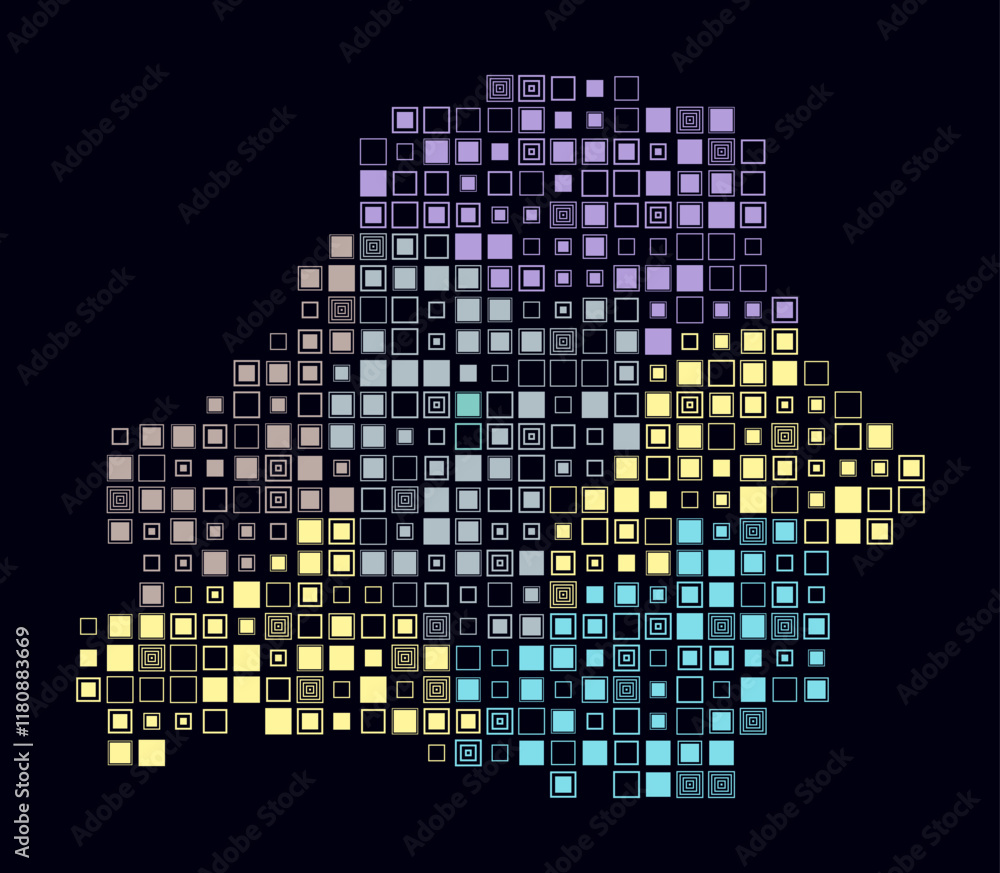 Poster belarus, shape of the country build of colored cells. digital style map of the belarus on dark backg