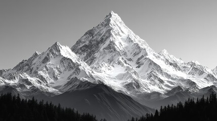 Obraz premium Majestic snow-capped mountain peak in monochrome.