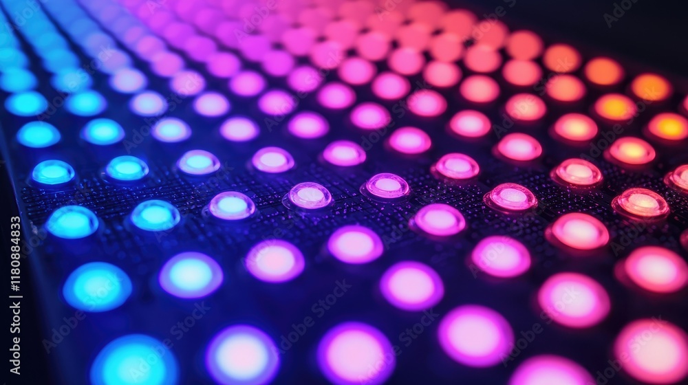 Poster close-up view of vibrant led lights forming a colorful gradient pattern. the image showcases the bea