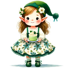 Adorable Elf with Cake - Cute Elf Art, Elf with Cake Illustration, Sweet Elf Design, Elf and Dessert, Holiday Elf Decor, Christmas Elf with Cake, Elf Cake Art, Sweet Elf Artwork, Festive Elf Cake