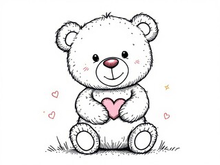 Naklejka premium Adorable Teddy Bear Holding Heart Cute Cartoon Illustration Romantic Valentine s Design