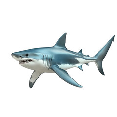 Fototapeta premium a stylized. 3d-rendered shark. showcasing its sleek body. sharp teeth. and distinctive fins the shark is portrayed in a dynamic swimming pose against a plain white background. emphasizing its features