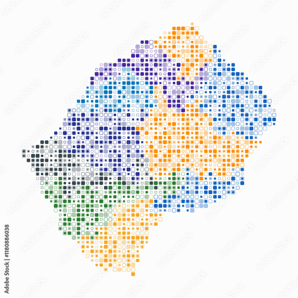 Poster lesotho, shape of the country built of colored cells. digital style map of lesotho on white backgrou