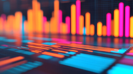 Visualizing data trends through colorful graphs in a digital workspace environment