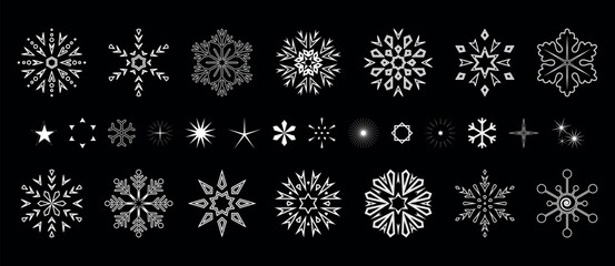 Snowflakes icon collection. Graphic modern black and white ornament