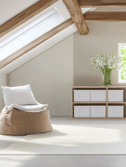 Cozy attic space with natural light and minimalist decor for relaxation and mindfulness