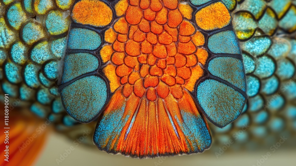 Poster close-up of a colorful fish tail showcasing vibrant scales and intricate patterns.