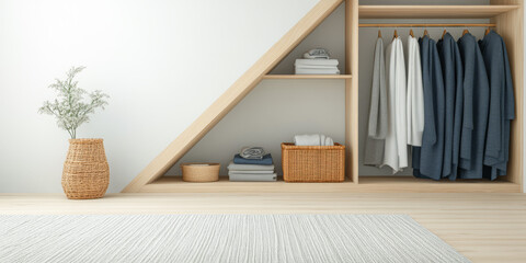 Modern minimalist storage solution in a stylish interior with natural elements