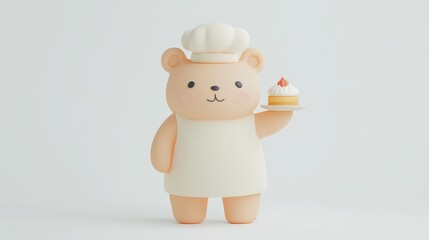 Fototapeta premium A cartoon bear is holding a cake in its paws
