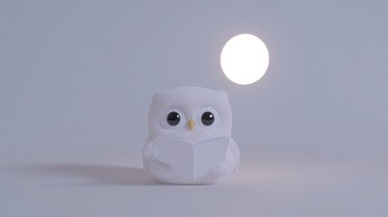 Obraz premium A white owl is sitting on a table and reading a book