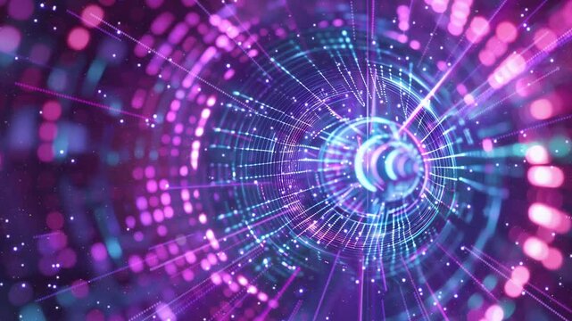 abstract neon lights into digital technology tunne seamless looping overlay 4k virtual video animation background